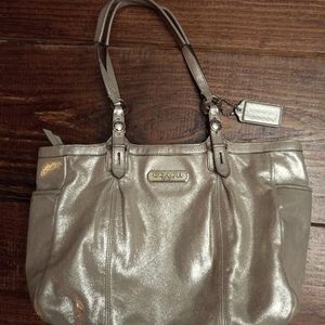 Coach - silver/gold sparkly cloth cowhide leather purse